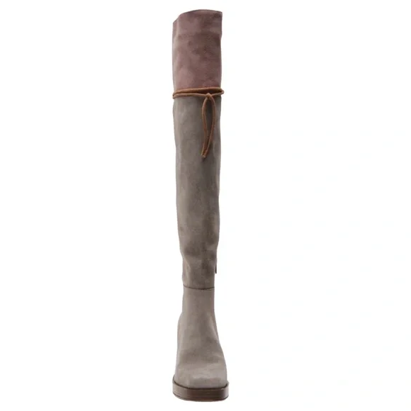 New Free People Patchwork Platform Over-The-Knee Tall Suede Leather Boots Italy